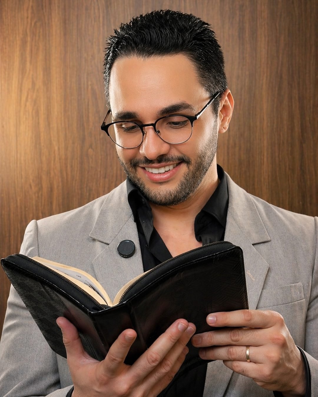 Samuel Rodrigues con una Biblia abierta